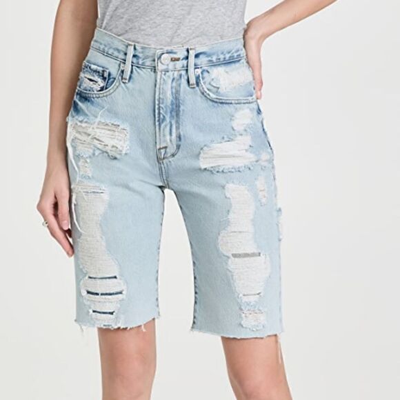 Frame Le Vintage Bermuda Distressed Denim Shorts In Drenched Size 24 NWT - Picture 1 of 16